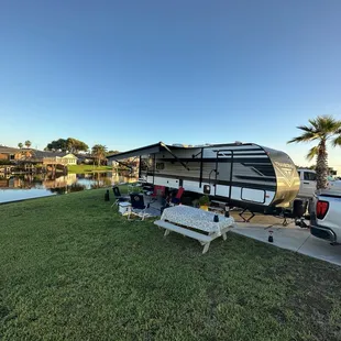 Even their most basic site is really nice.  Next time we will upgrade to one with more concrete, a picnic table with chairs and a fire pit.