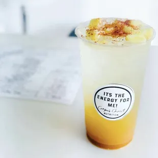 a drink with a sticker that says fits the energy for me