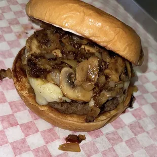 Swiss mushroom burger
