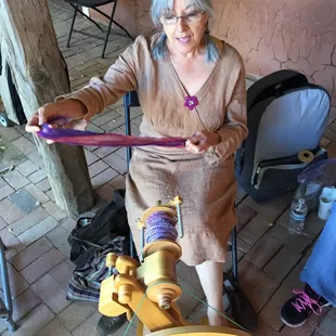 Spinning wool by hand