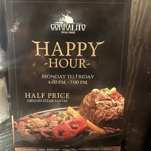Happy Hour Half Priced Grilled Fajitas