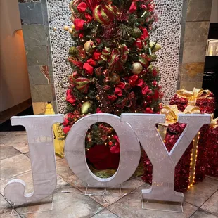 a christmas tree in the background