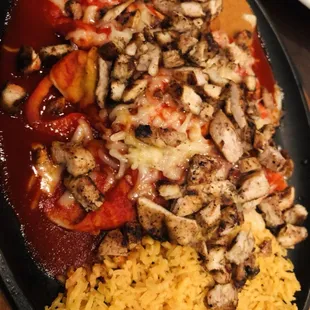 Red Chicken enchiladas