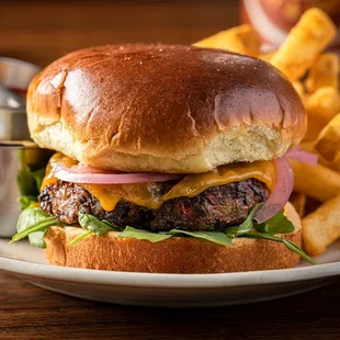 a burger and fries