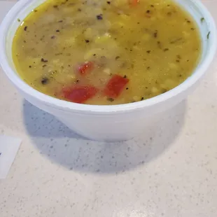 a bowl of soup on a table