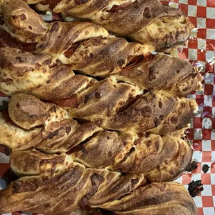 Bread twists with pepperoni