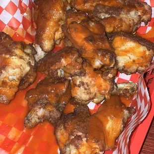 a basket of chicken wings