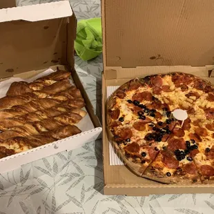 Family Size Pizza with a half order of breadsticks