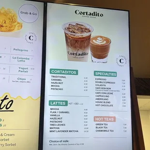 Menu as of 1/25/25  NOTE: the Coladita and Cafe BonBon are very small. (See picture with pink cups)