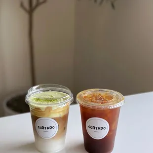 Iced Pistachio Cream Latte and Iced Americano
