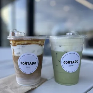 Einspanner coffee (left) &amp; Matcha Einspanner (right)