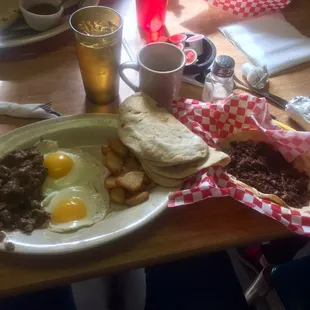 Carne Guisada Plate and Barbacoa Taco