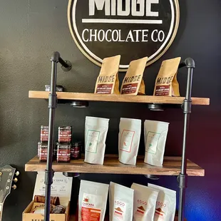 Grab and go featuring Artisan Hot Cocoa mix, Kogo Coffee Cherry Powder, Teo Brewing Cacao, and Midge DIY Chocolate kit.