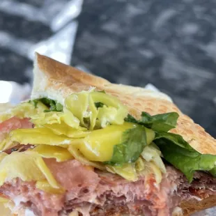 Non glamorous photo of my spicy molinari with extra pepperoncini.