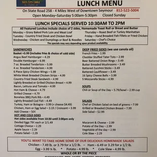 Lunch menu
