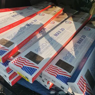 a stack of american flags