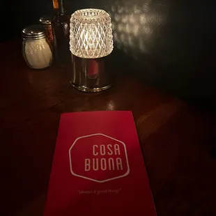 a menu on a table