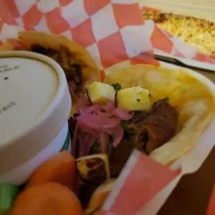 a plate of food and a drink