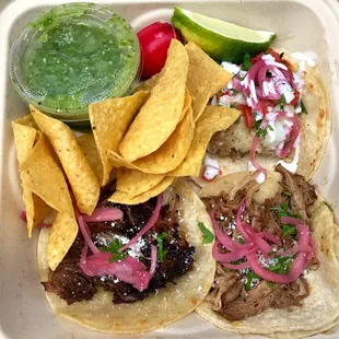 Specials: 3 tacos with chips &amp; salsa. Pescado, carnitas, and barbacoa