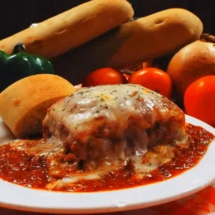 World Famous Lasagna served with fresh bread.