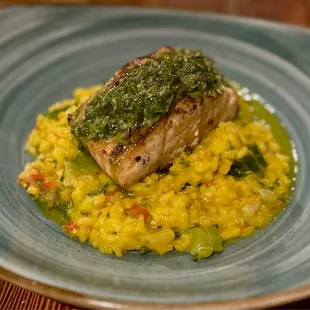 Grilled Salmon and Saffron Rice