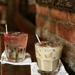two beverages on a table