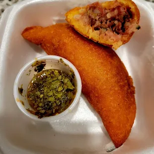 July 2021: Trying to show the innards of a beef empanada...
