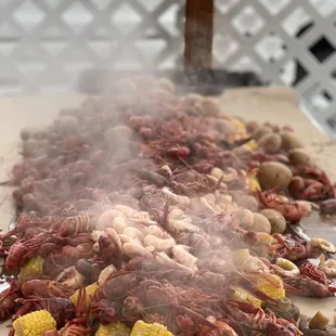 An awesome Crawfish boil, so delicious.