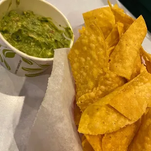 Chips and Guacamole  best guac I&apos;ve had in a while! Chips are ok. Needed more salt.