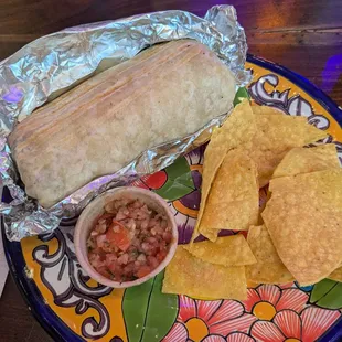 Chicken mole burrito w/included chips