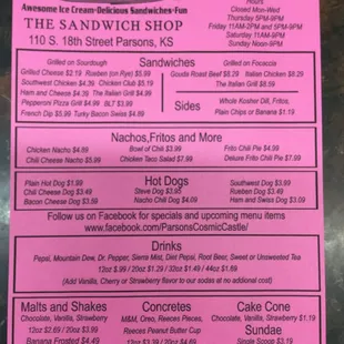 Prices and items subject to change without notice. This menu valid as of 6/1/18