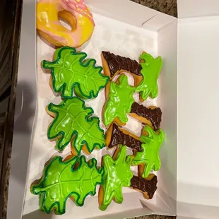 a box of decorated cookies
