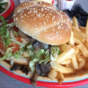 Grilled chicken burger with toppings from the toppings bar