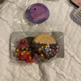 a cookie and sprinkles