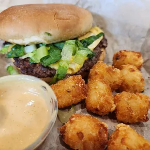 Single with cheese, and tots