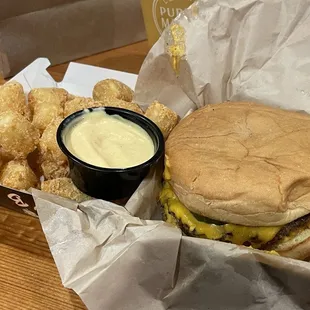 Double burger and tots