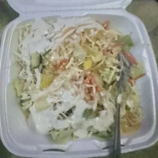 Large Garden Salad, no tomatoes, and add banana peppers!