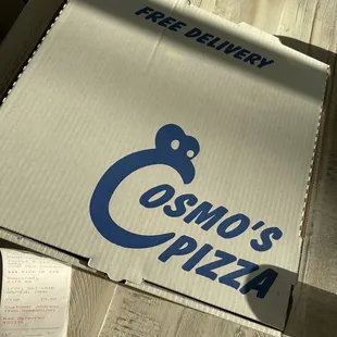 a pizza box on a table