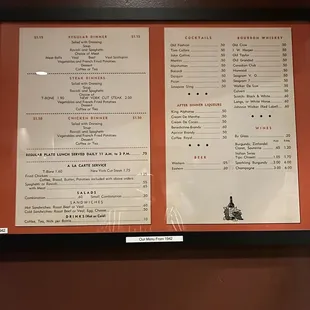 the menu of the restaurant