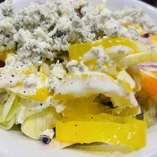 Side salad with their homemade ranch dressing and blue cheese crumbles.