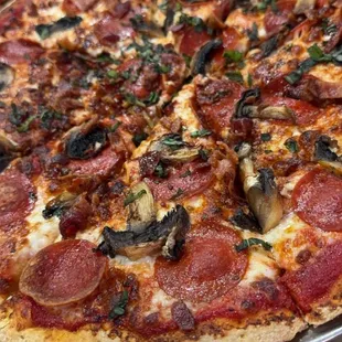 Pepperoni, mushrooms and bacon!
