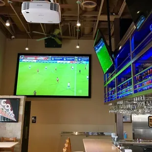 Large screen TVs everywhere.