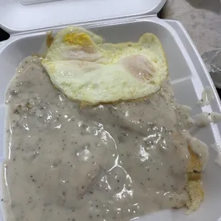 Full order Biscuit and Gravy with 2 eggs over easy.