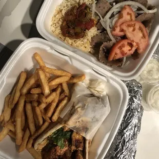 Jerk Chicken Pita Sandwich Combo, Gyro Platter