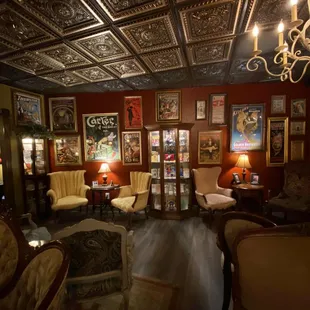 a living room with a chandelier