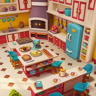 a kitchen with a table and chairs