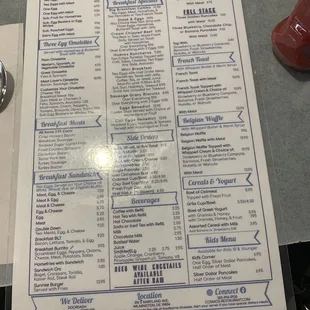 the menu of the restaurant