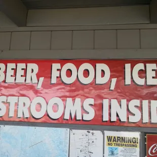 beer, food, ice restrooms inside