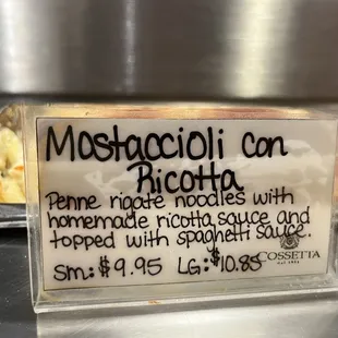 Mostaccioli Con Ricotta