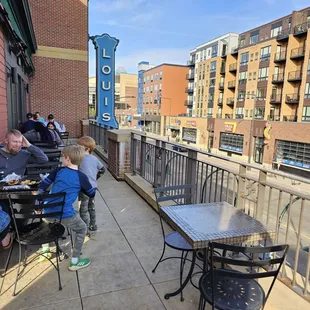 a group of people eating outside
